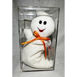 TY Beanie Baby SPOOKY the Ghost (4th Gen Tags) 8" w Clear Display Box- Born 1995